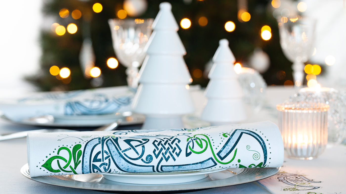 Napkin Celtic blue handmade from linen. Festive setting.