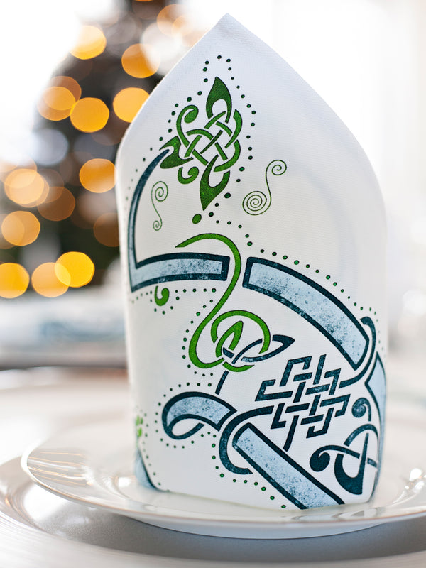 Luxury handmade linen napkins with old Celtic motifs.